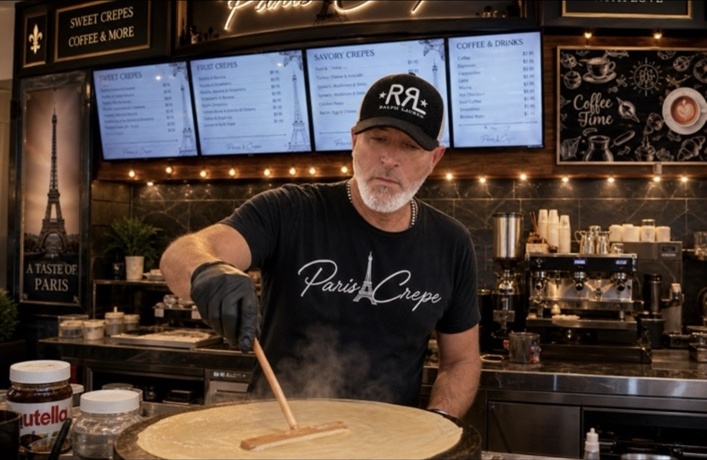 Preparing a fresh crêpe at Paris Crêpe